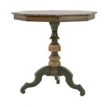 A Sorrento ware and walnut centre table,19th century, the octagonal parquetry inset top on a