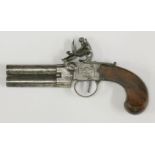 A 52 bore over-and-under double barrel tap action flintlock pocket pistol, c.1800,  by Ketland &