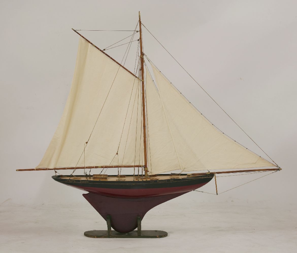 A late Victorian model racing yacht,'Roxanne, Dinard' with three sails, fully re-rigged,175cm - Image 2 of 4