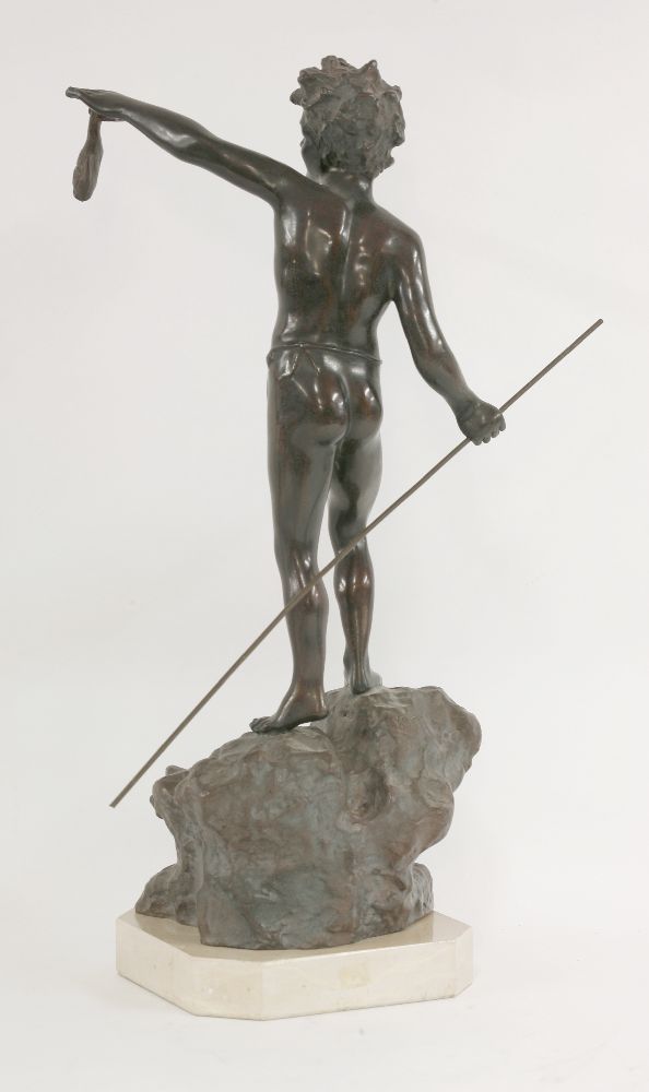 Vincenzo Cinque (Italian, 19th/20th century),'The Fisherboy', naturalistically modelled holding a - Image 2 of 3