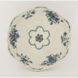 A good Worcester blue and white Junket Dish,c.1770-1775, the bowl with a barbed and lobed rim,