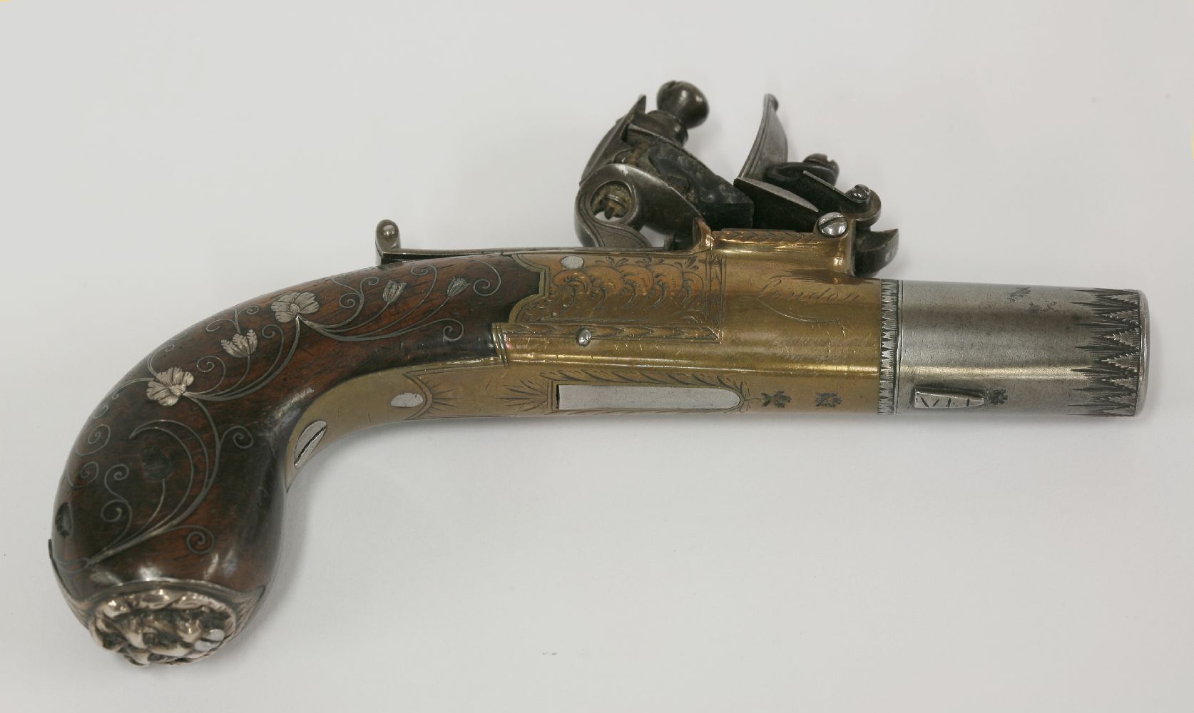 A flintlock pocket pistol, c.1800, by Smith, London, with turn-off barrel and brass stock, - Image 2 of 4