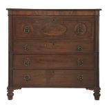 An early Victorian mahogany secretaire chest of drawers, with brass strung drawers flanked with