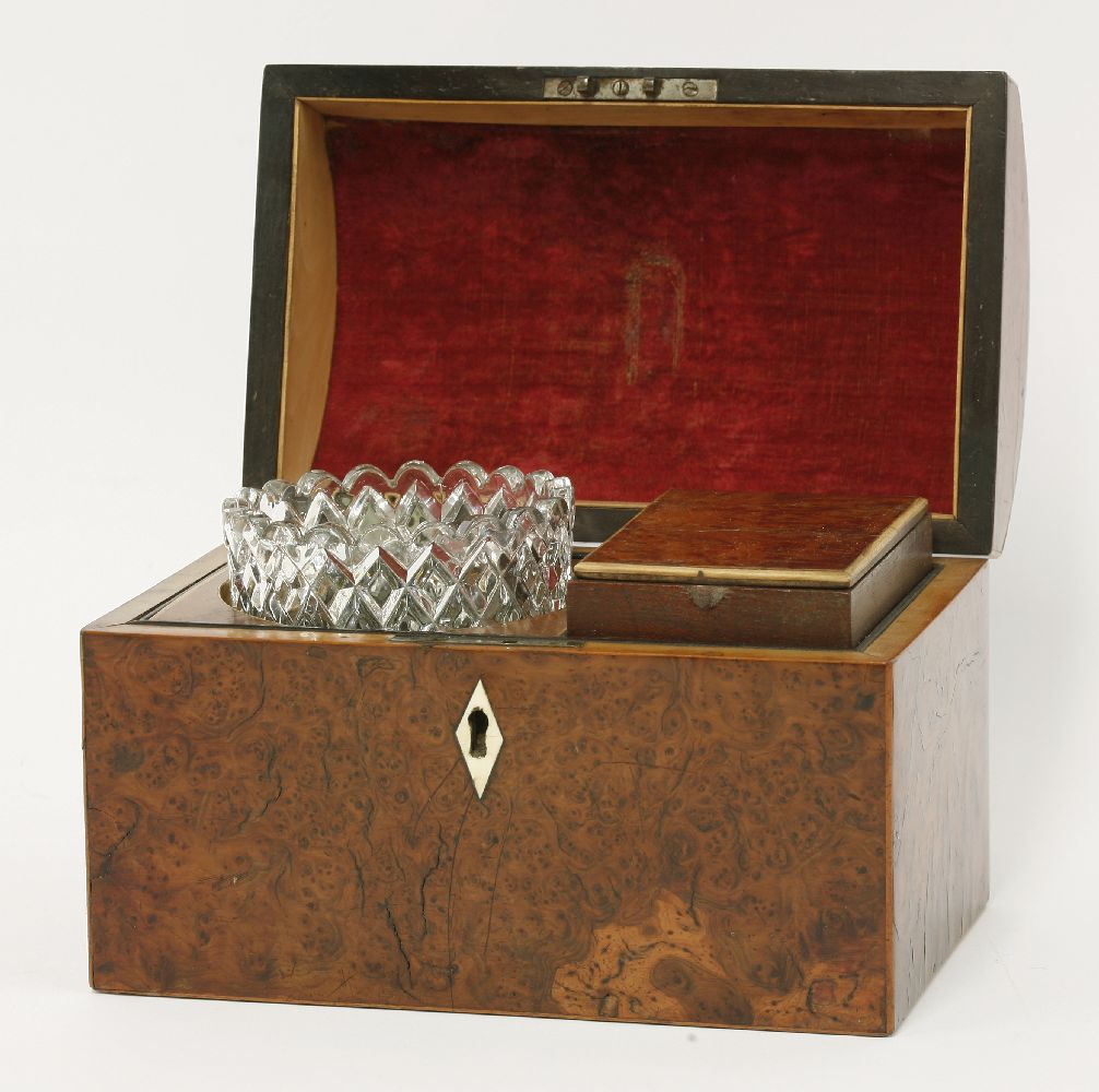 An unusual burr yew wood domed top tea caddy,early 19th century, the interior with a single lidded - Image 3 of 3