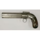 An Allen's patent 32 calibre six shot 'pepperpot' revolver,c.1850, with ribbed cylinder, foliate