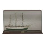 A scratch built model of the 'Danish Training Ship Danmark 1/8 scale',in a glazed and mahogany