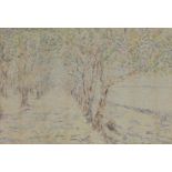 *Fasor Halapy (Hungarian, 20th century)A WOODED ALLEYSigned and dated 1949 l.r., pastel 60 x 83cm*