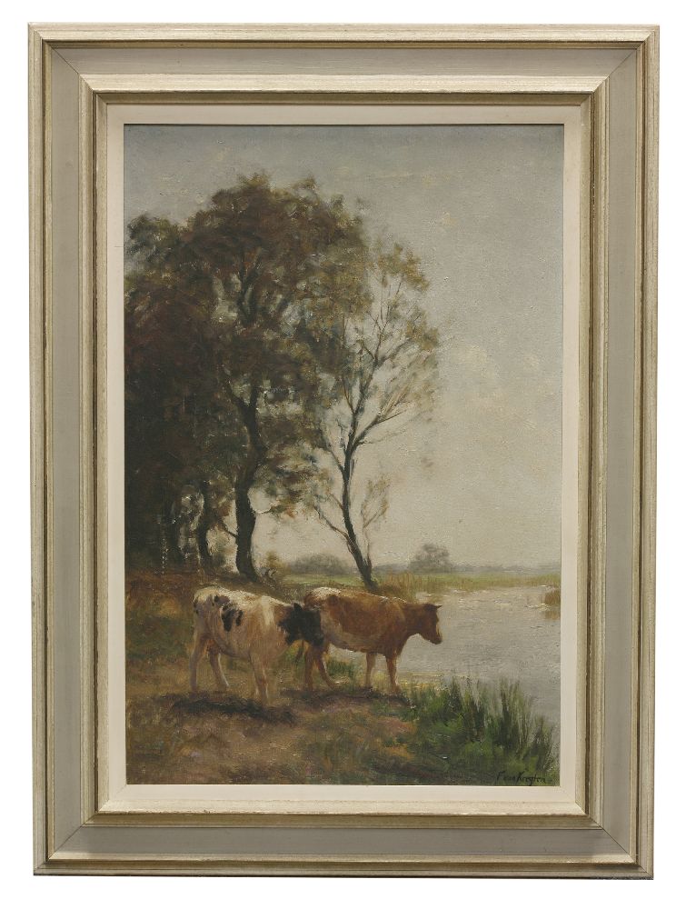 Fedor Van Kregten (Dutch, 1881-1937)CATTLE BY A RIVERSigned l.r., oil on canvas60 x 40cm; and - Image 2 of 8
