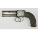 A Reilly's improved turn-over pistol,c.1850, the barrel ends engraved with leaves and with proof