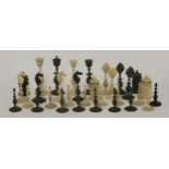 A Vizagapatam chess set,mid 19th century, one side horn, the other natural ivory, in a mahogany
