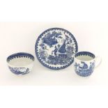 A Worcester blue and white Trio,c.1775-1790, in the 'Fisherman and Cormorant' pattern, hatched
