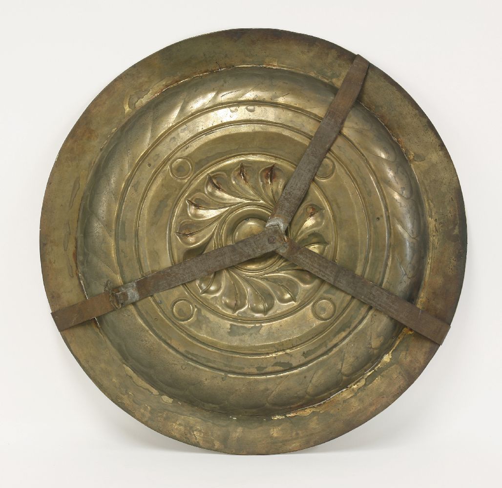 A brass alms dish,Nuremberg, 16th century, the central boss with whorls and with two lines of - Image 2 of 2