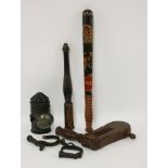 A police truncheon, 19th century, painted with a crown over an ornate 'VR' and 'POLICE', with ribbed