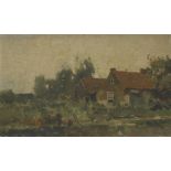 *Aris Knikker (Dutch, 1887-1962)BUILDINGS IN A LANDSCAPESigned l.r., oil on board26 x 41cm*Artist'