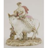 A Meissen group 'Europa and the Bull',the base with underglaze blue crossed swords and incised 'K