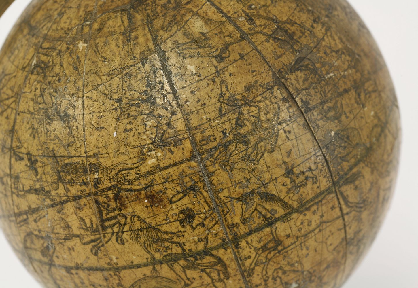 A celestial table globe, 19th century, paper on wood, printed with named signs of the zodiac and - Image 3 of 4