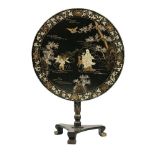 A Chinese export centre table,19th century, with black lacquered and gilt decoration,80cm