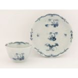 A rare Worcester blue and white Tea Bowl and Saucer,c.1755-1770, embossed with strap flutes and