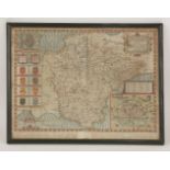 John Speede,Devonshire with Exeter Described, a hand coloured engraved map, 38 x 51cm