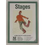 STAGES:Poster in colour,for the production of the play by David Story; signed by Alan Bates (