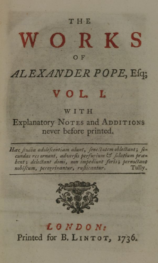 POPE, Alexander:Three works:1.  The Iliad of Homer.  Translated by Mr. Pope.  In 6 Vols. L, - Image 6 of 11