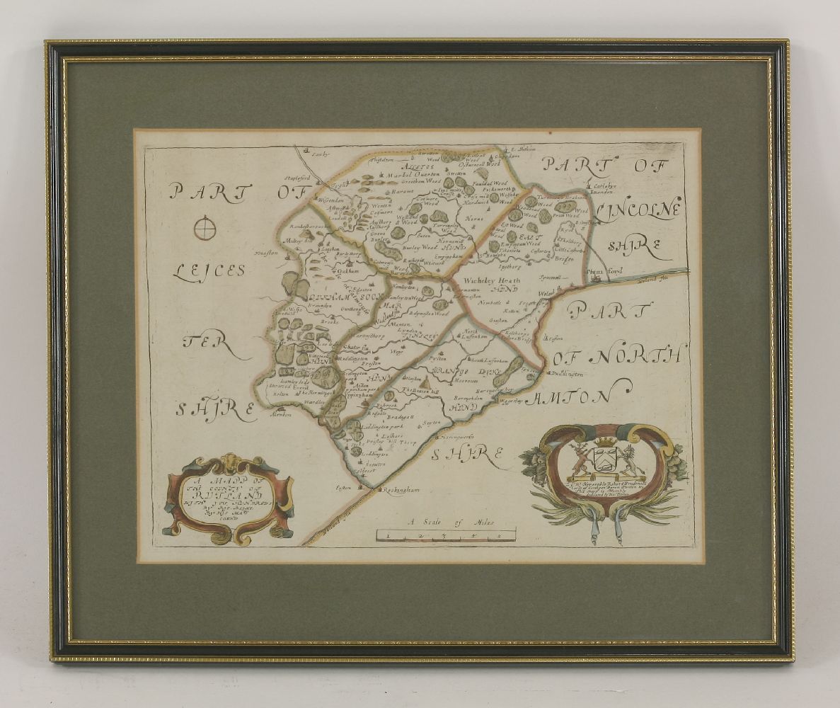 R Blome,A Mapp of the County of Rutland with its hundreds,handcoloured,23 x 23cm,A 'miniature Speed'