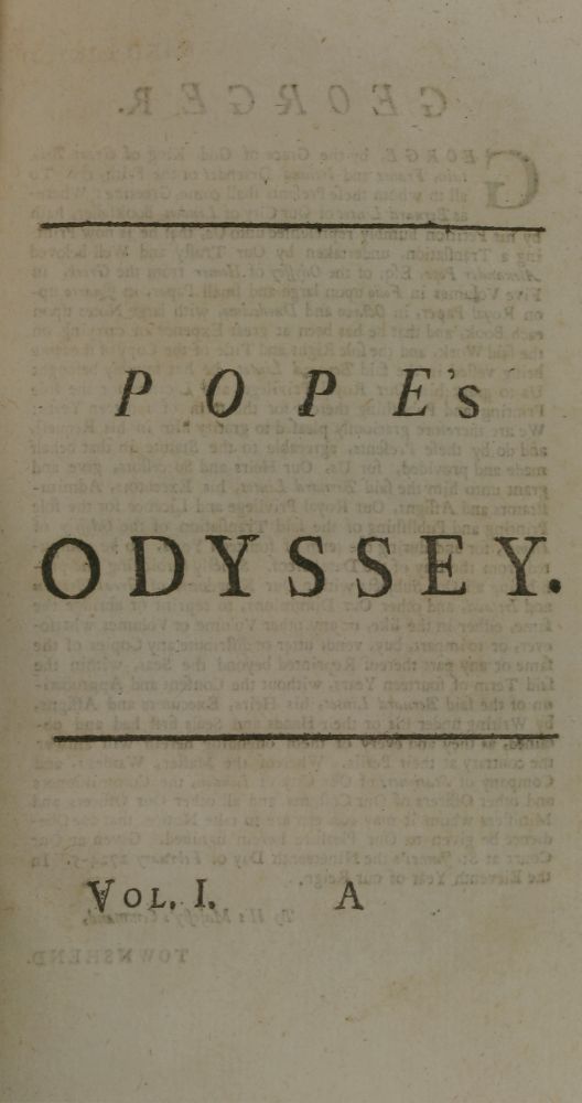 POPE, Alexander:Three works:1.  The Iliad of Homer.  Translated by Mr. Pope.  In 6 Vols. L, - Image 7 of 11