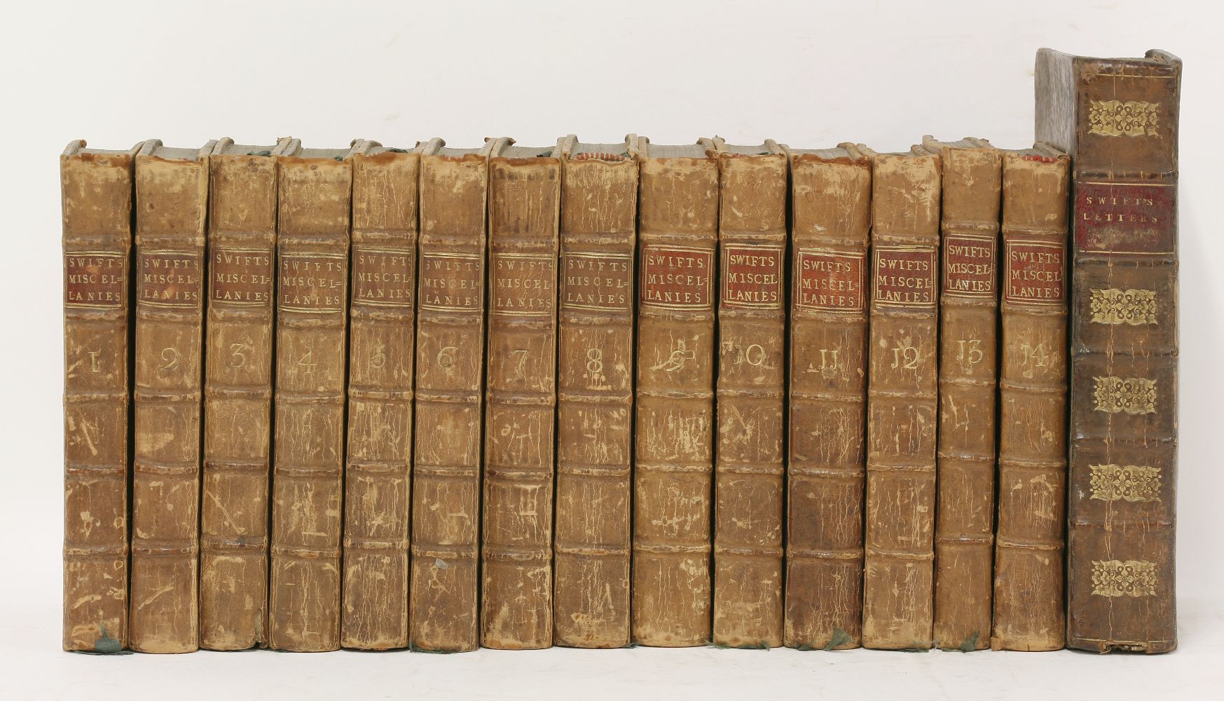 SWIFT, Jonathan:1.  Miscellanies, fourteen volumes.  L, Bathurst, 1736-45 (Vols. 1-12), 1747 (vol.