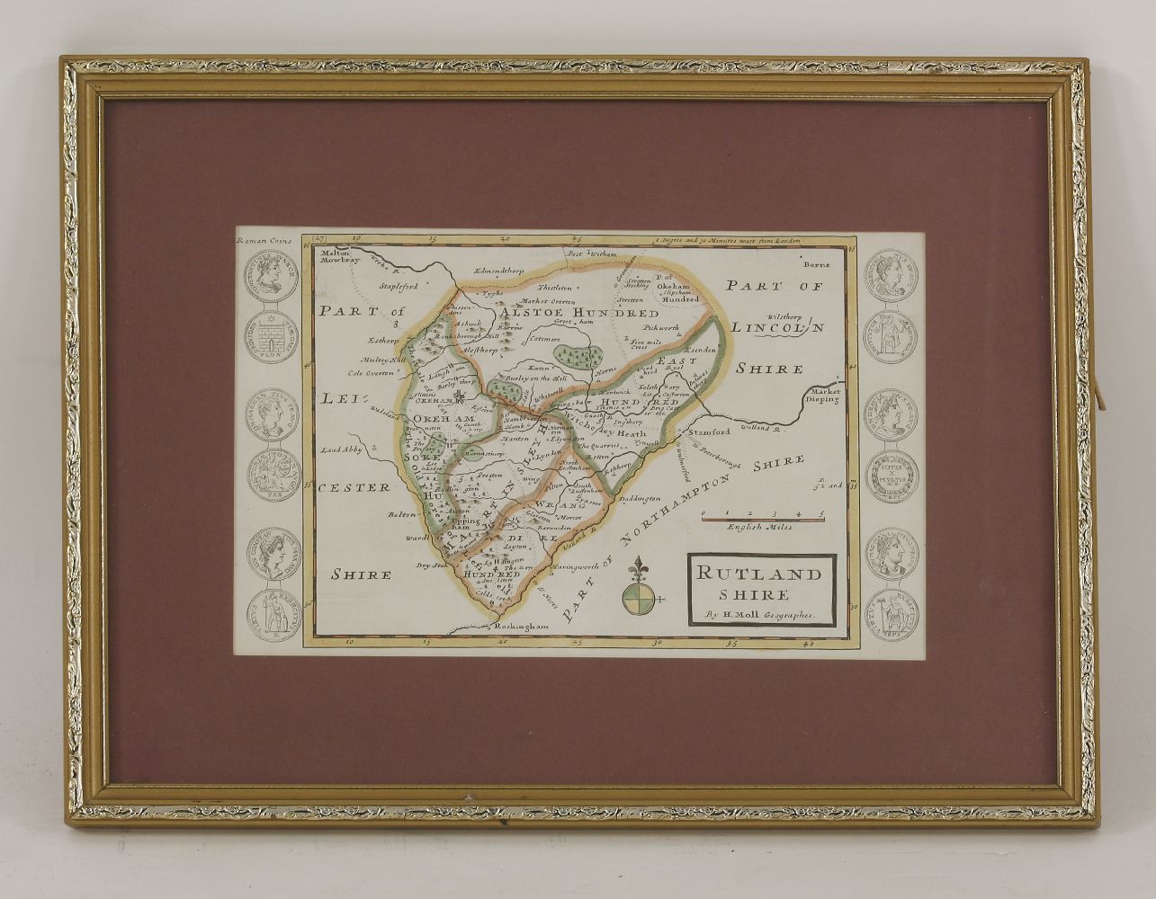 R Blome,A Mapp of the County of Rutland with its hundreds,handcoloured,23 x 23cm,A 'miniature Speed' - Image 2 of 3