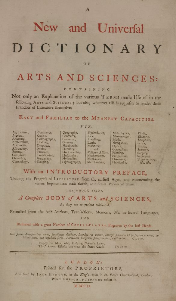 SCIENCE, CHURCHILL, ETC:1.  A New and Universal Dictionary Of Arts And Sciences.  L, Printed for the - Image 4 of 5