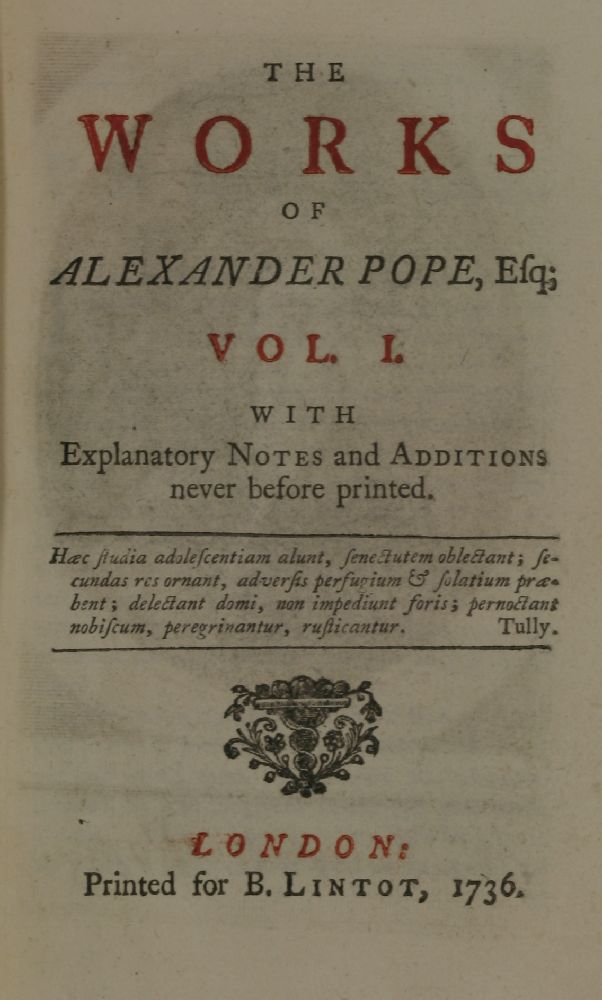 POPE, Alexander:Three works:1.  The Iliad of Homer.  Translated by Mr. Pope.  In 6 Vols. L, - Image 4 of 11