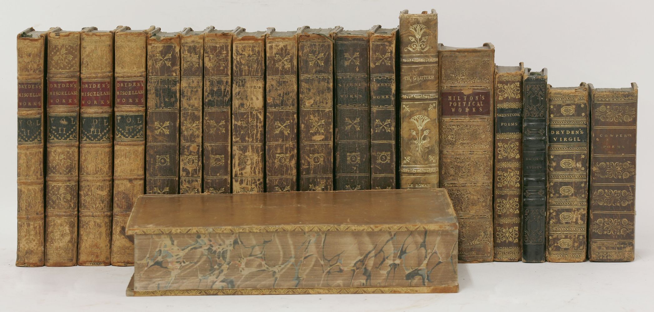 BINDING:1.  Dryden, John: The Miscellaneous Works, in four volumes. L, Tonson, 1767.  Full leather.