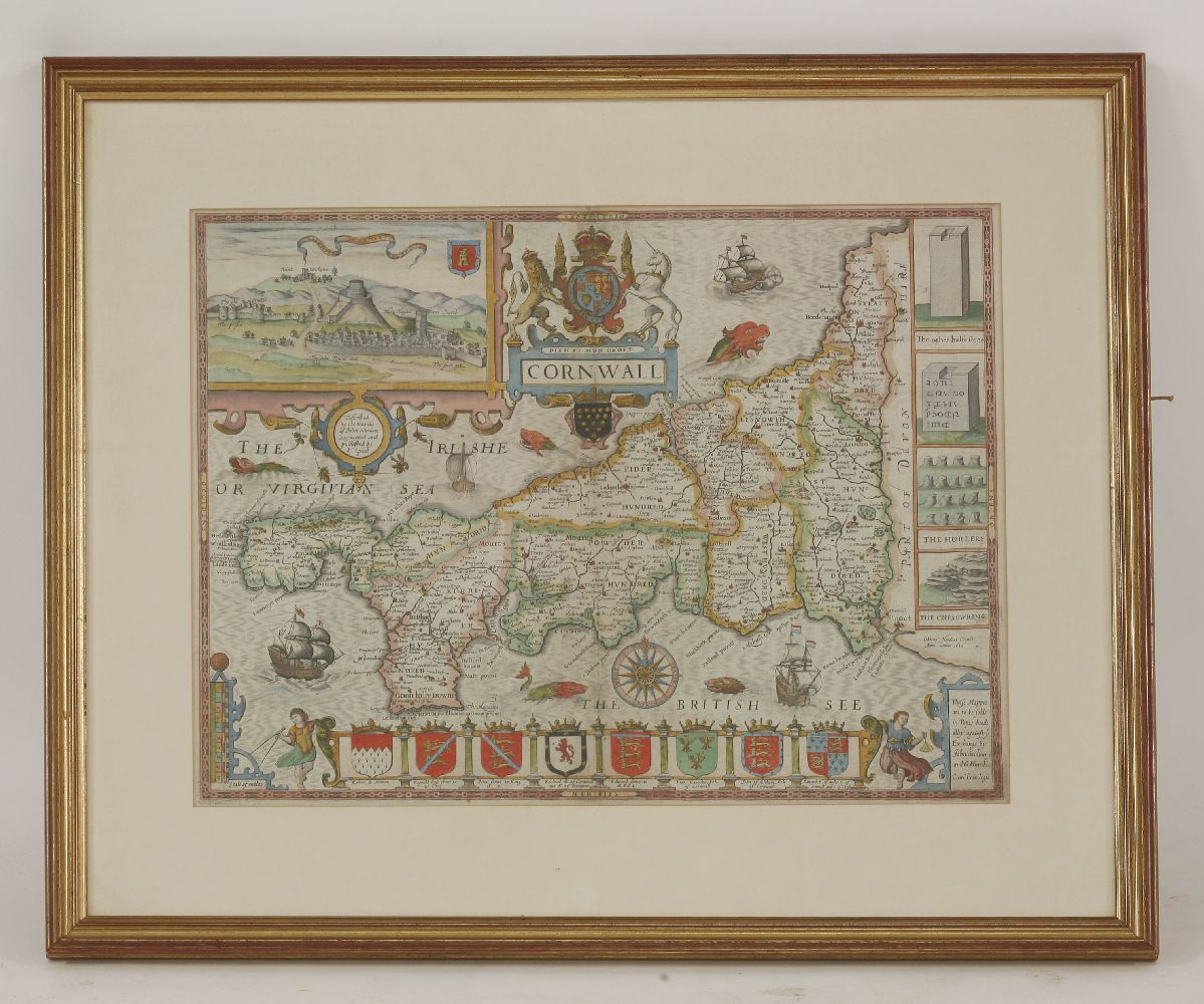 John Speede,Cornwall,hand coloured engraved map,38 x 51cm