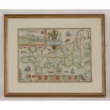 John Speede,Cornwall,hand coloured engraved map,38 x 51cm