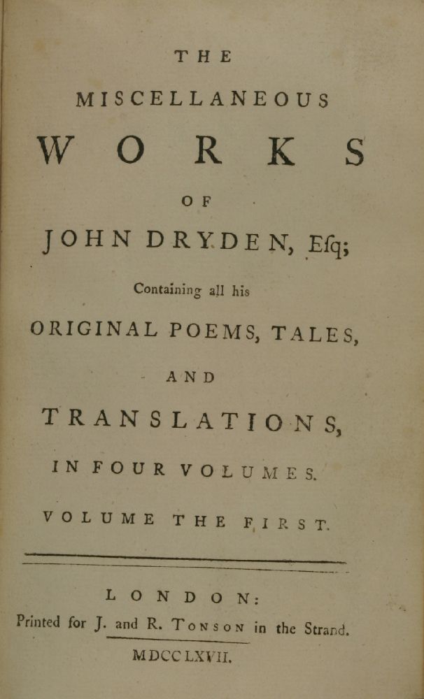 BINDING:1.  Dryden, John: The Miscellaneous Works, in four volumes. L, Tonson, 1767.  Full leather. - Image 3 of 5