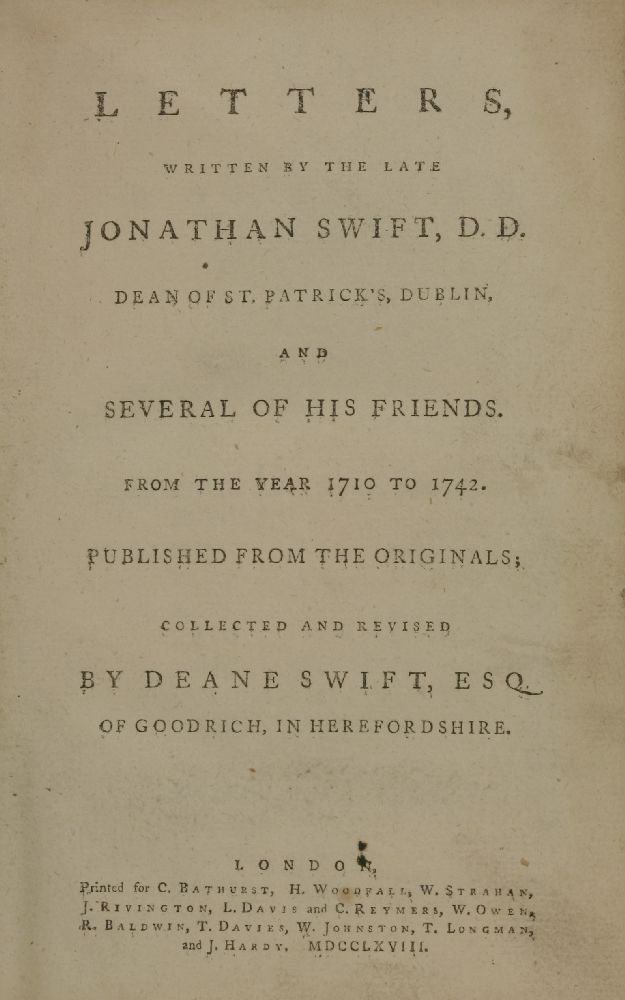 SWIFT, Jonathan:1.  Miscellanies, fourteen volumes.  L, Bathurst, 1736-45 (Vols. 1-12), 1747 (vol. - Image 4 of 4