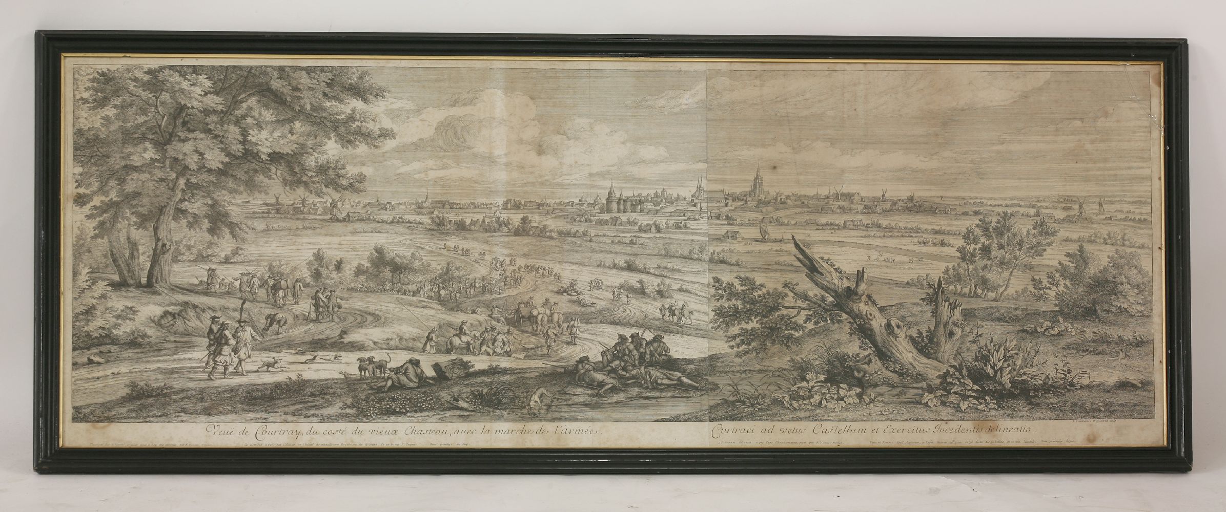 Veue du Courtray du Coste du Vieux Chasteau, avec la Marche du L'armee,17th century engraving,