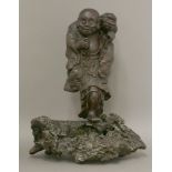 A good rootwood Carving, 19th century, of Liu Hai, well carved in hardwood, the smiling figure