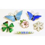 A collection of six Norwegian silver gilt guilloché enamel brooches,by David Anderson, to include