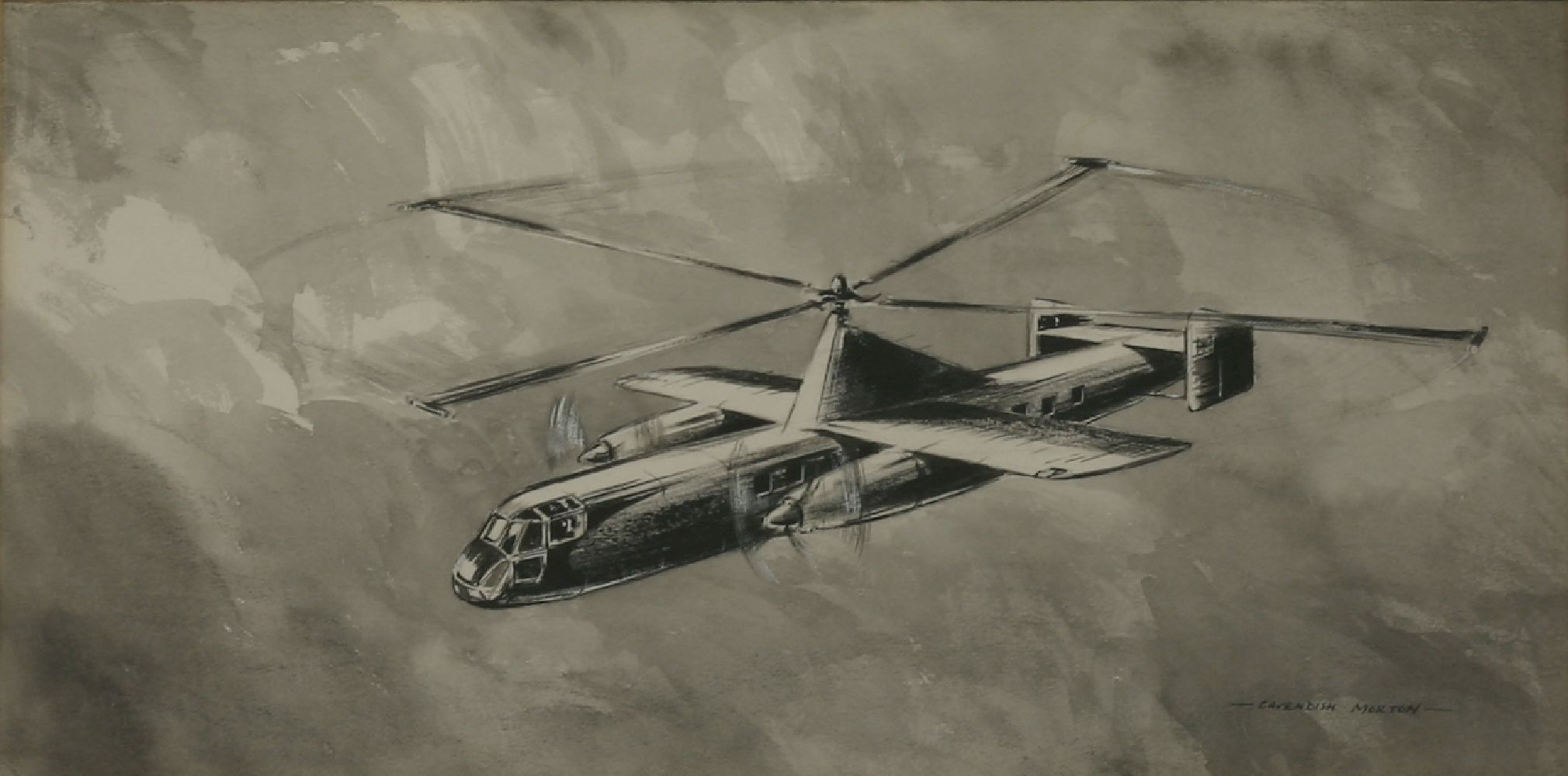 *Cavendish Morton (1911-2015)'THE FAIREY ROTODYNE'Signed l.r., pen and ink and grey washes19 x