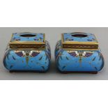 A pair of Minton cloisonné jars and covers,1870s, designed by Dr Christopher Dresser, of square