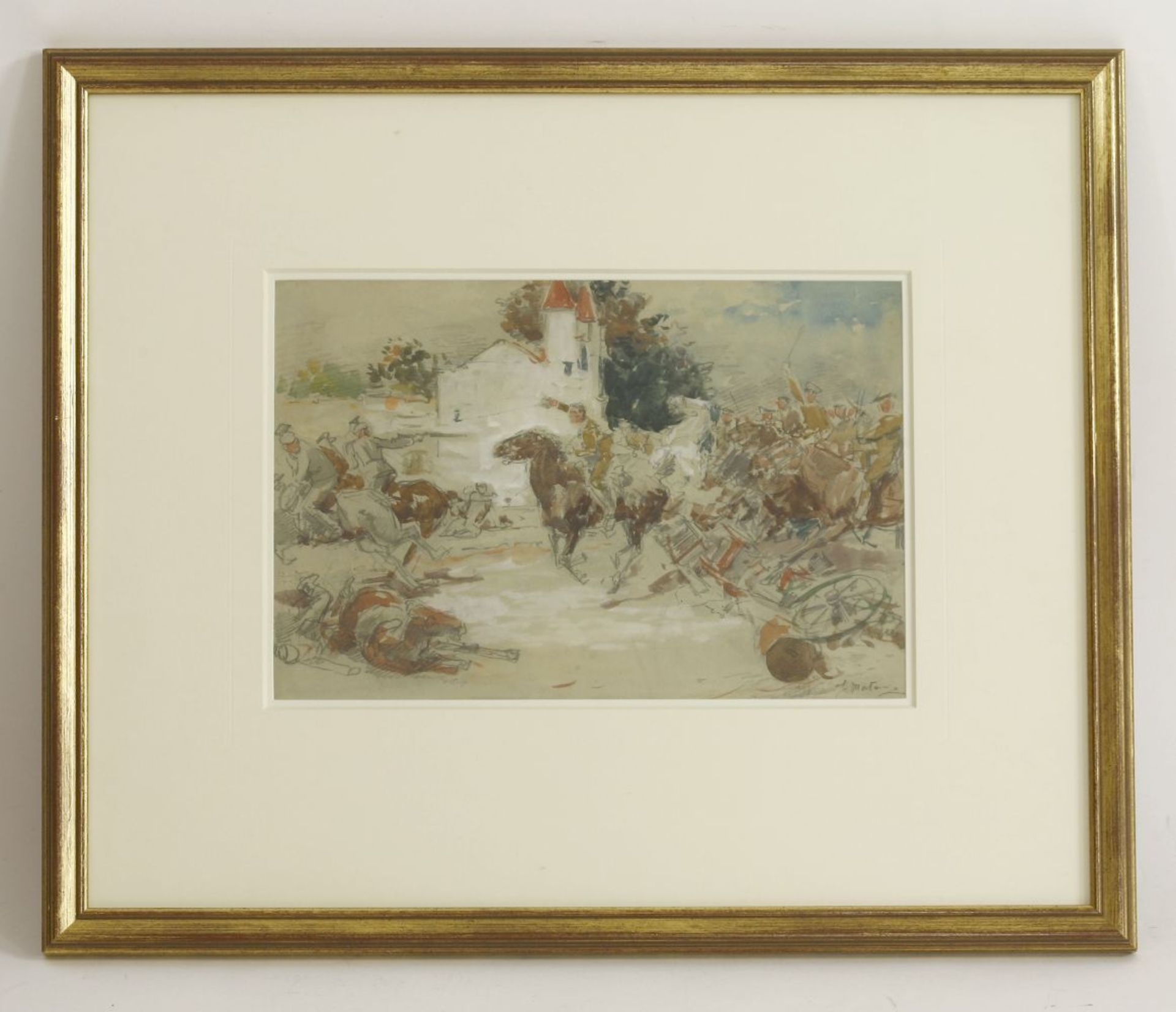 *Fortunino Matania (Italian, 1881-1963)A CAVALRY CHARGESigned l.r., watercolour over pencil - Image 2 of 4