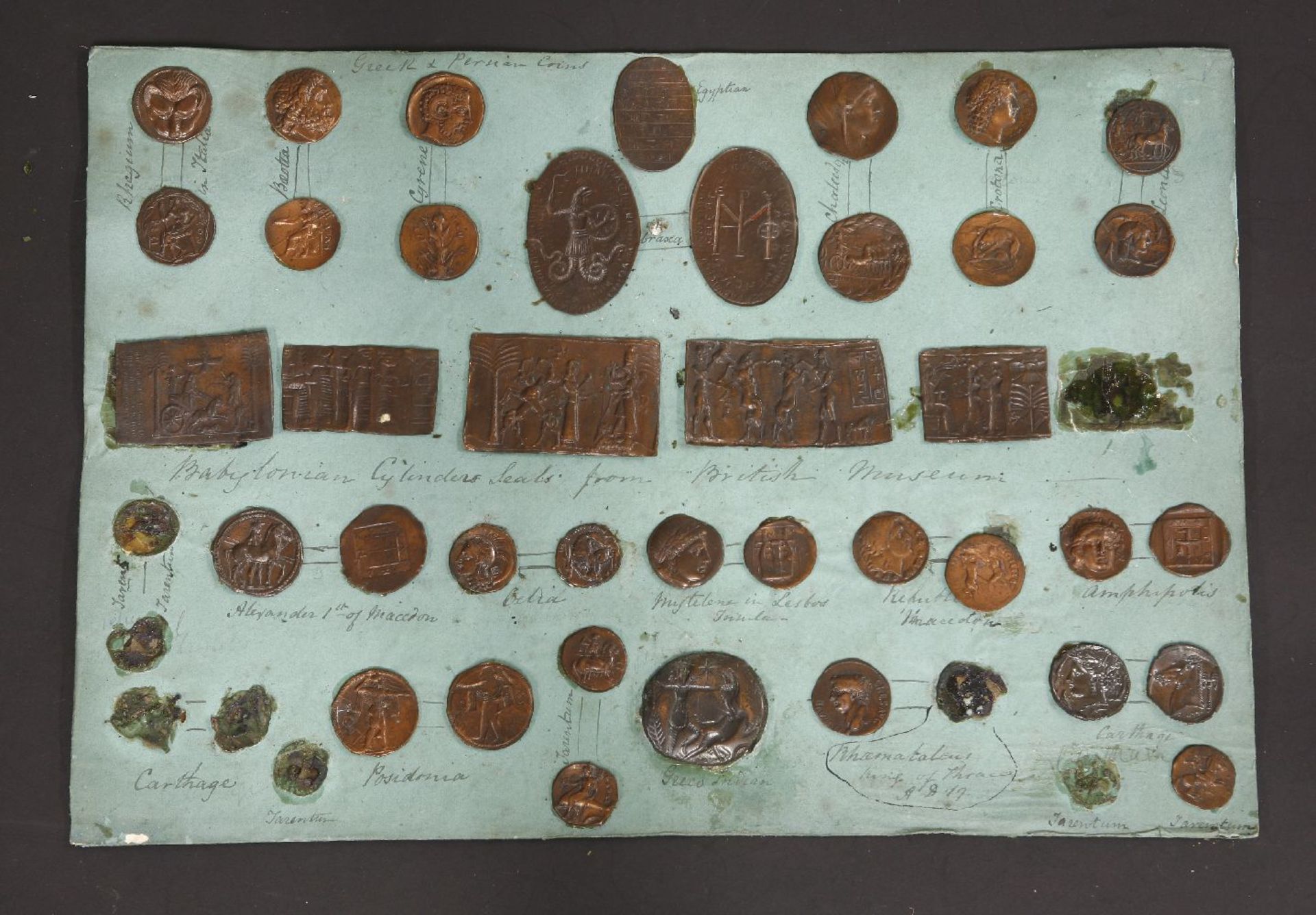 Over two hundred copper electrotyped copies of Greek and Persian Coins, to include: 'Babylonian