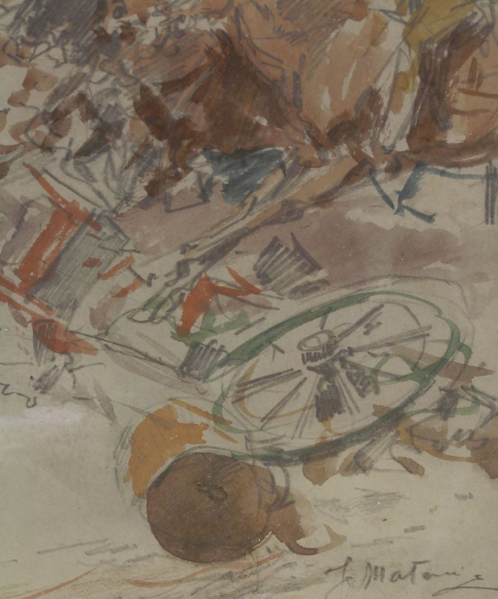 *Fortunino Matania (Italian, 1881-1963)A CAVALRY CHARGESigned l.r., watercolour over pencil - Image 4 of 4