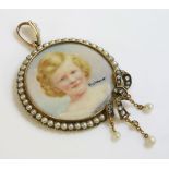 A portrait miniature pendant,the ivory panel painted with a young girl and signed Englehart(?),