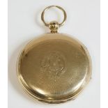 An 18ct gold hunter pocket watch,with a circular barley engine turned case, with a vacant