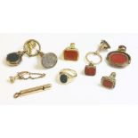 A collection of late 18th and 19th century hardstone gold, gold cased, rolled gold and gilt metal