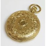 An 18ct gold top wind hunter pocket watch,42mm diameter, with an engine turned and engraved case.