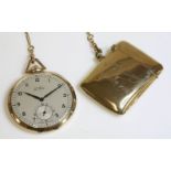 An Art Deco 9ct gold Cyma De Luxe open-faced pocket watch,the gouge case 46mm diameter, with