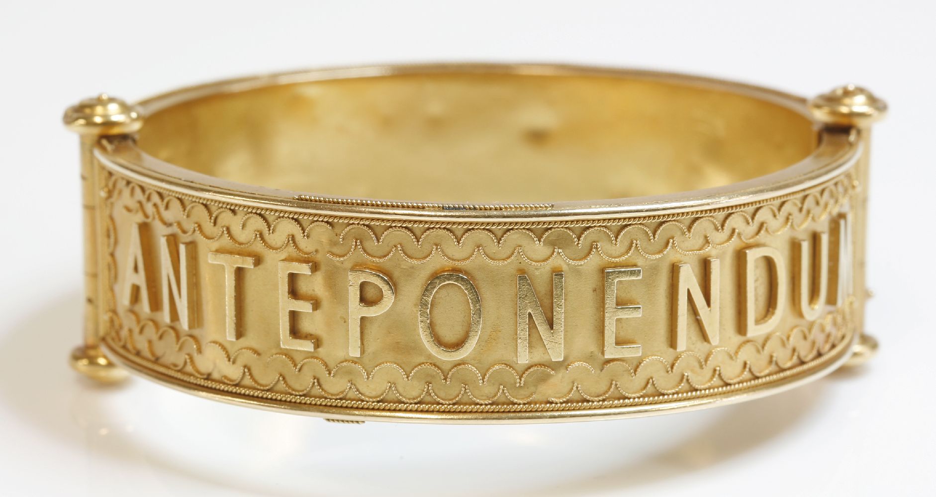 An Italian cased Archaeological Revival gold bangle, c.1870,attributed to Leopoldo Innocenti.  A - Image 2 of 5